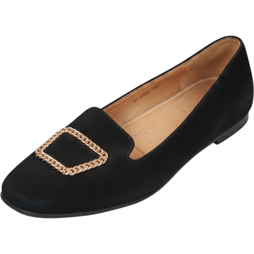 Adrienne Vittadini Womens AV-VOND Black Suede Chain Buckle Loafers Flats 9.5M